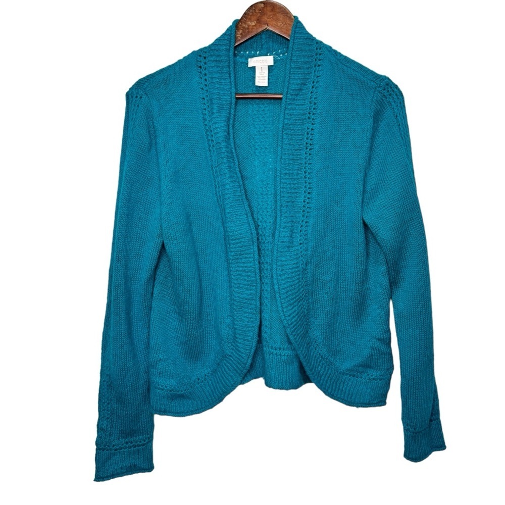 Chico's Blue Wool Mohair Open Front Cardigan Sweater Size Medium